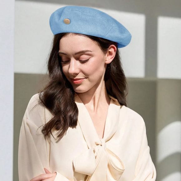 Denim Beret Hat Artist Cap Casual French Hat For Women Light Blue B🖤 - Picture 3 of 7